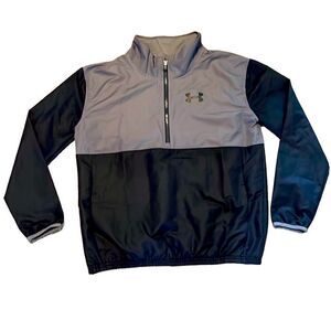 Under Armour Youth Large YL Loose Fit Grey & Black Logo Rain/Wind Jacket No Hood
